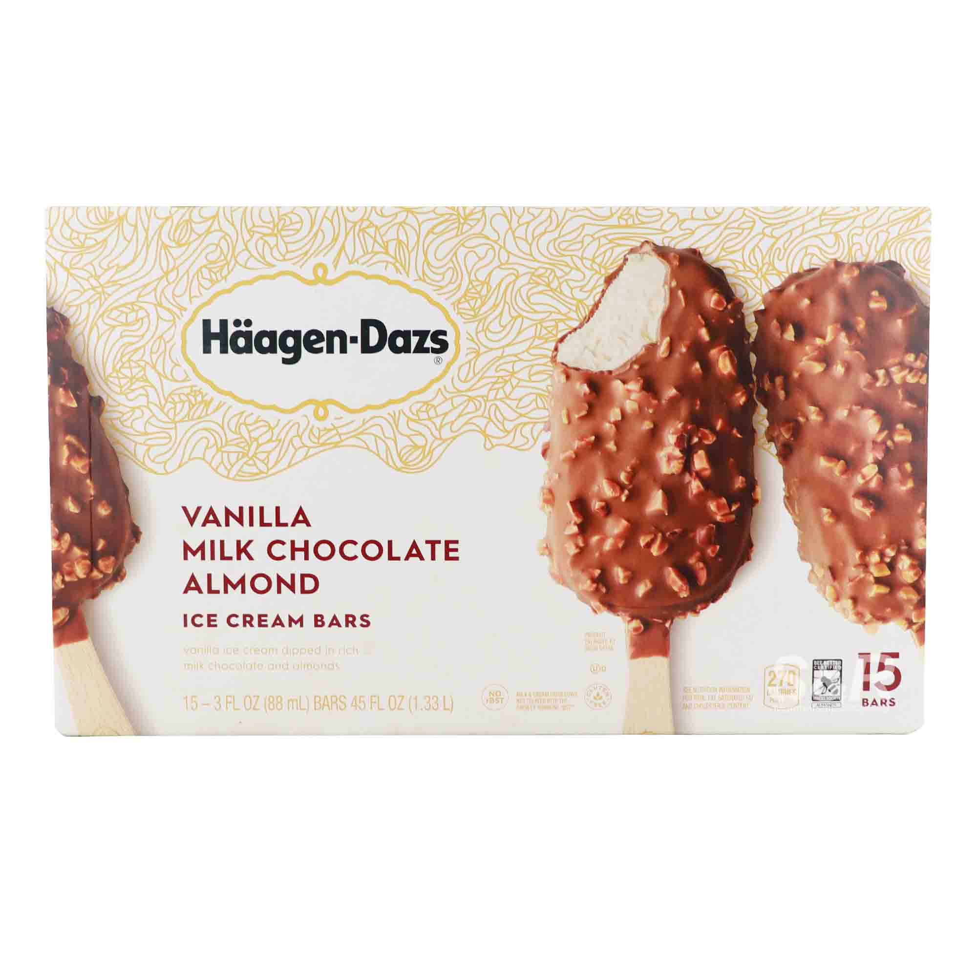 Haagen Dazs Vanilla Milk Chocolate Almond Ice Cream Bars 15pcs